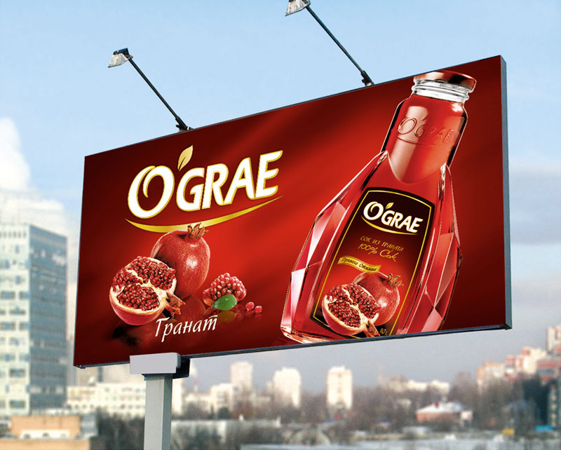 Дизайн наружной рекламы для натуральных соков OGrae от Soldis