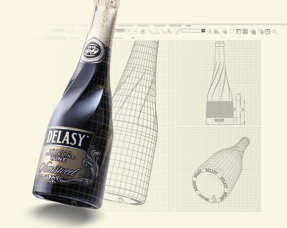 Разработка и проектирование формы бутылки шампанского Delasy от Soldis