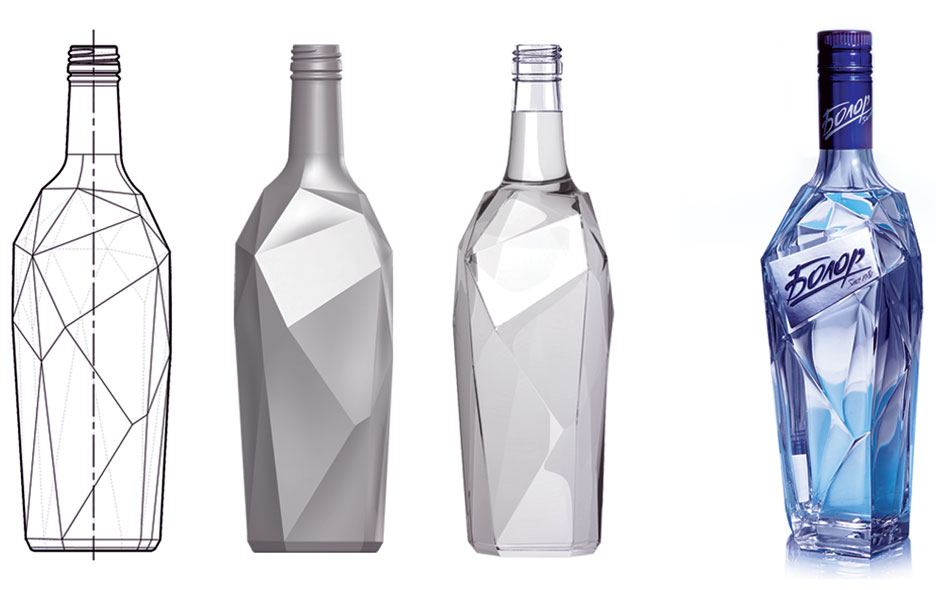 Изображение бутылки водки Болор на различных этапах разработки